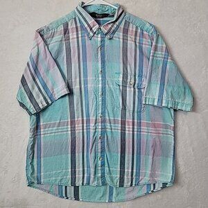 VTG WOOLRICH Mens Madras Plaid Short Sleeve Button Down Shirt Size XL Colorful